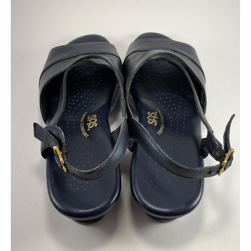 SAS Caress Wedge Sandals Navy Size 7 M Blue Slingback Leather Tripad Comfort - Picture 6 of 11